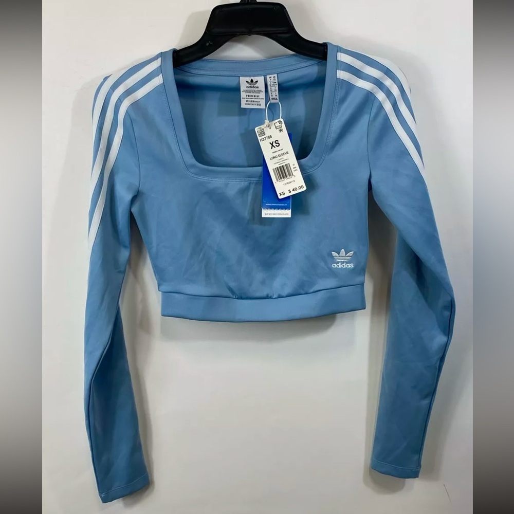 Adidas Womens Ambient Sky Long Sleeve Athletic Cropped T-Shirt Size X-Small